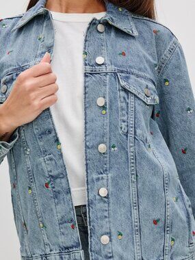 Rails Grove Boyfriend Trucker Jacket: Floral Embroidered Denim Jacket